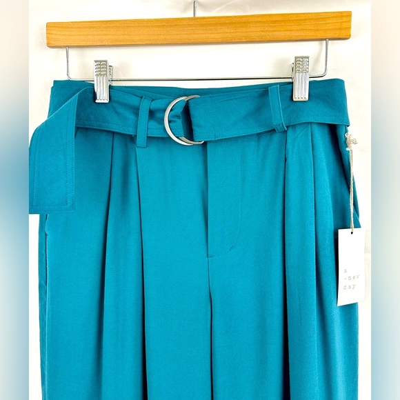 A New Day Teal Pleated Trouser Pant Front Slash Pocket Belted Size 2 & 18 avail. - Picture 5 of 12